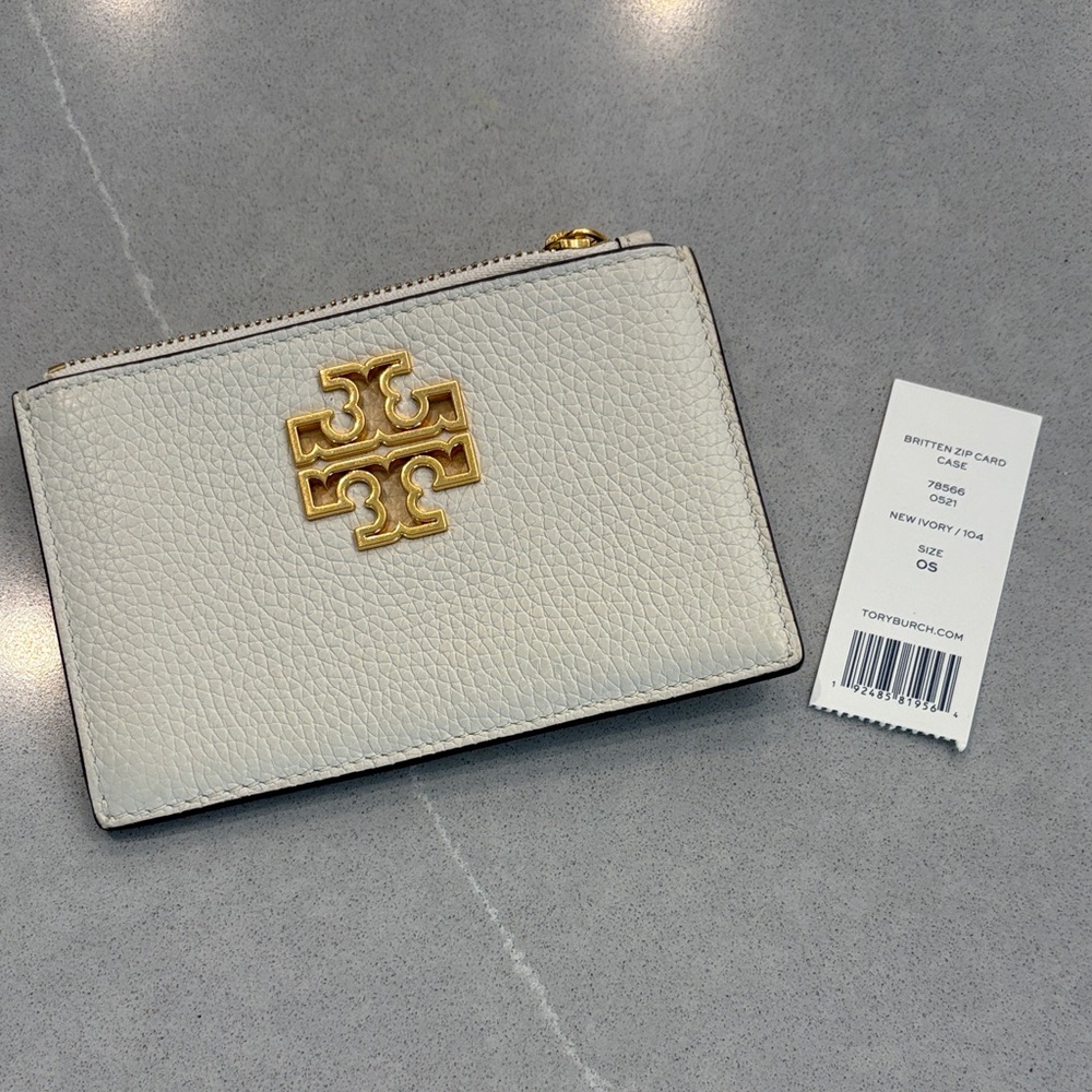 Tory Burch cream Leather Wristlet with Gold Logo